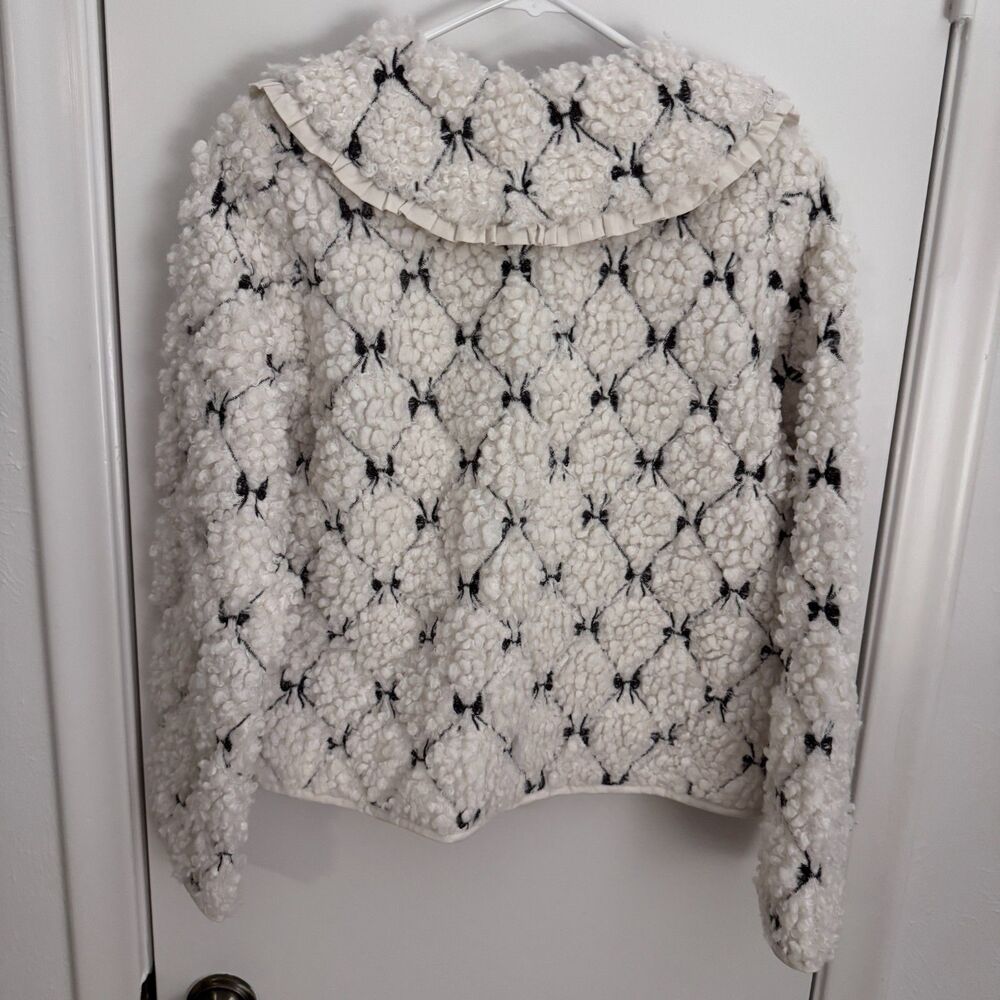 Womens NWT Small Sophia Bow Embroidered Teddy Jacket Cream/Dark Brown - Picture 4 of 6